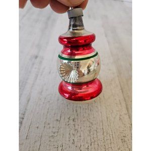 Vintage Mercury glass in dent lantern striped red ornament Xmas tree